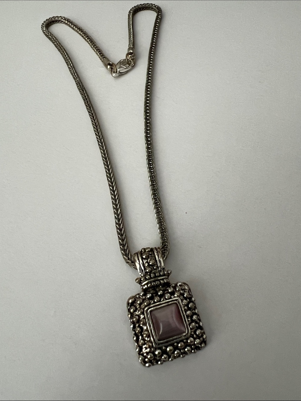 Sterling-Style Square Pink Stone Pendant Necklace